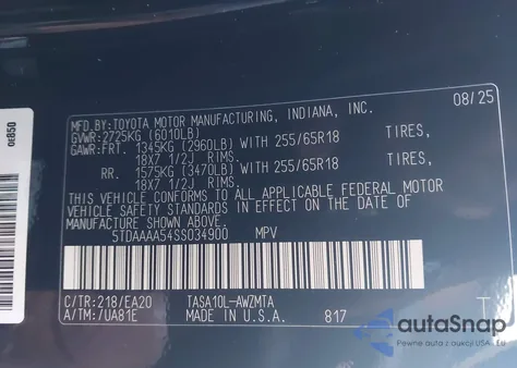 2025 Toyota Grand Highlander Xle from USA, damaged, VIN 5TDAAAA54SS034900